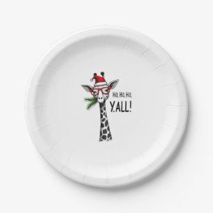 Cute Giraffe With Santa Hat Merry Xmas Giraffe Lov Paper Plates