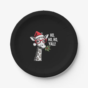 Cute Giraffe With Santa Hat Merry Xmas Giraffe Lov Paper Plates