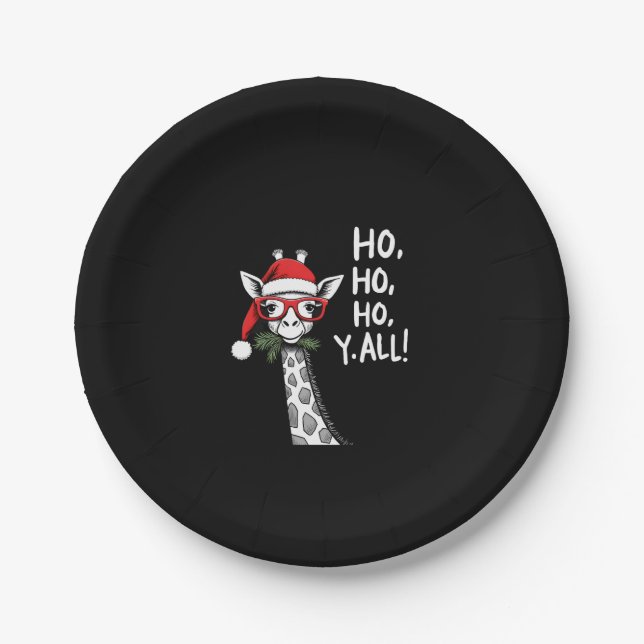 Cute Giraffe With Santa Hat Merry Xmas Giraffe Lov Paper Plates (Front)