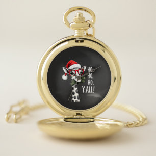 Cute Giraffe With Santa Hat Merry Xmas Giraffe Lov Pocket Watch