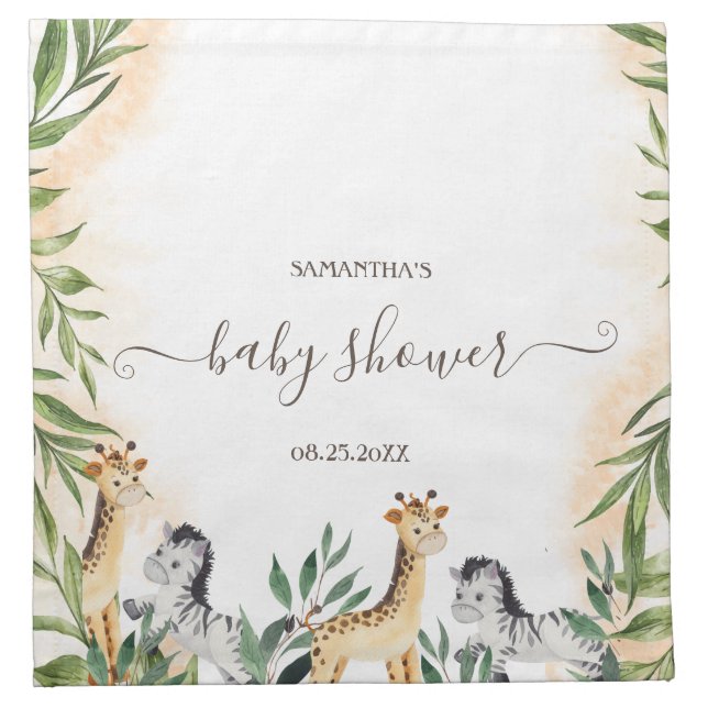 Cute Giraffe,Zebra Leaves Baby Shower Cloth Napkin (Front)
