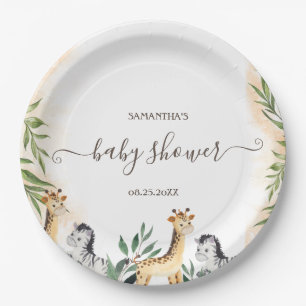 Cute Giraffe,Zebra Leaves Baby Shower Paper Plates