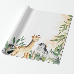 Cute Giraffe,Zebra Leaves Baby Shower Wrapping Paper