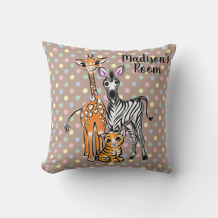 Cute Giraffe Zebra Tiger cute Safari friends Throw Pillow
