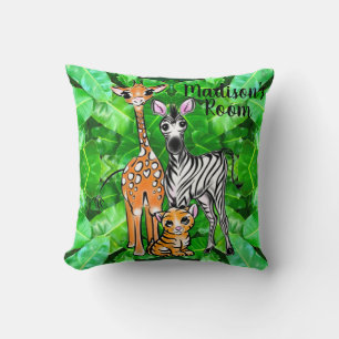 Cute giraffe zebra tiger jungle friends throw pillow