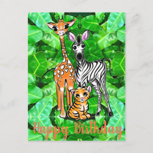 Cute Giraffe Zebra Tiger Safari friends jungle  Postcard