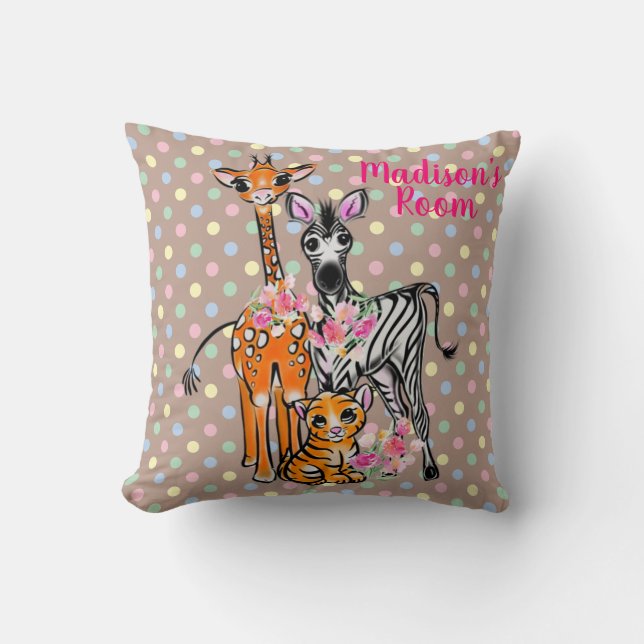 Cute Giraffe, Zebra, Tiger |  Safari friends  Thro Throw Pillow (Front)