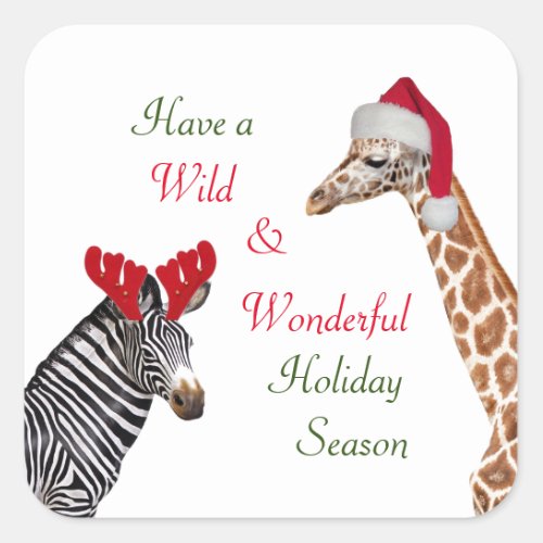 Cute Giraffe  Zebra Wild Christmas Square Sticker