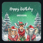 Cute giraffe zo Christmas tree birthday girl party Square Sticker<br><div class="desc">Cute giraffe zoo Christmas tree birthday girl party</div>
