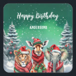Cute giraffe zo Christmas tree birthday girl party Square Sticker<br><div class="desc">Cute giraffe zoo Christmas tree birthday girl party</div>