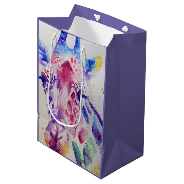 Cute Giraffe Zoo Animal Pattern Watercolor Medium Gift Bag (Front Angled)