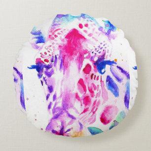 Cute Giraffe Zoo Animal Pattern Watercolor Round Pillow