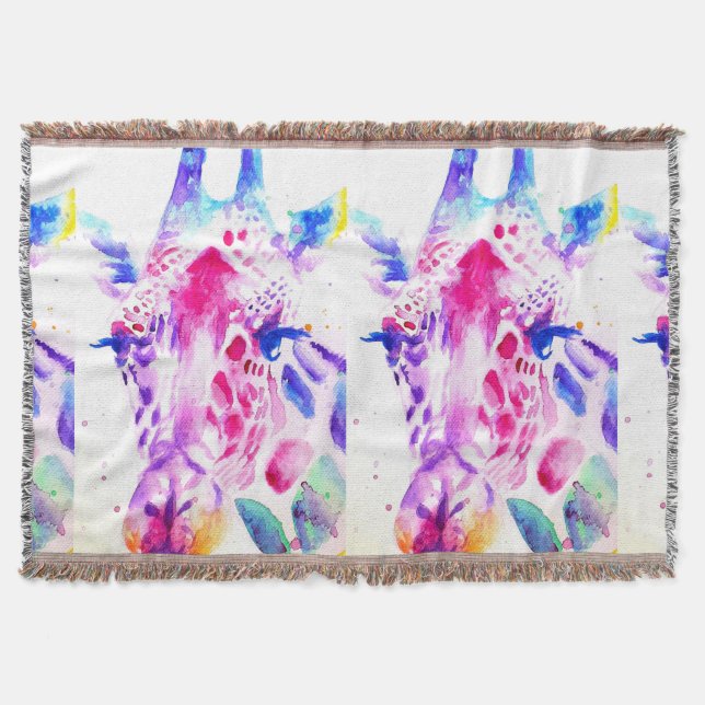 Cute Giraffe Zoo Animal Pattern Watercolor Throw Blanket (Front)