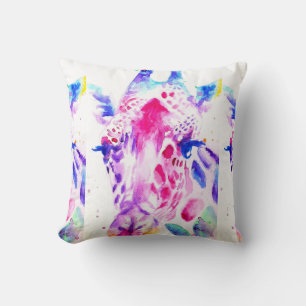 Cute Giraffe Zoo Animal Pattern Watercolor Throw Pillow