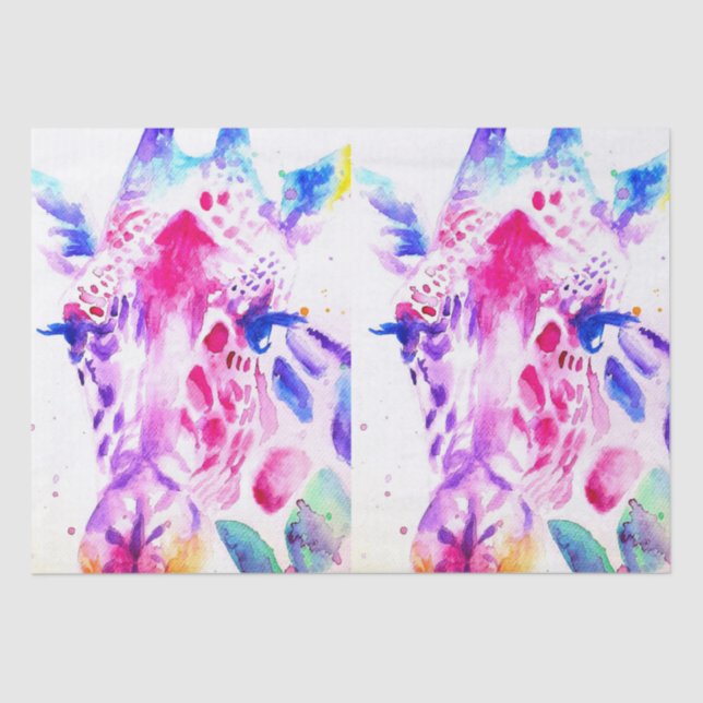 Cute Giraffe Zoo Animal Pattern Watercolor Tissue Paper (Front)