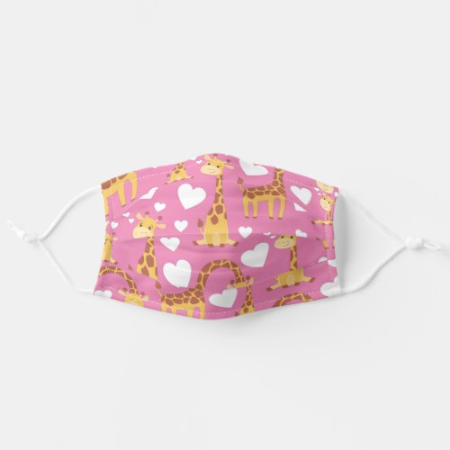 Cute Giraffes and Hearts Pink Girls Adult Cloth Face Mask