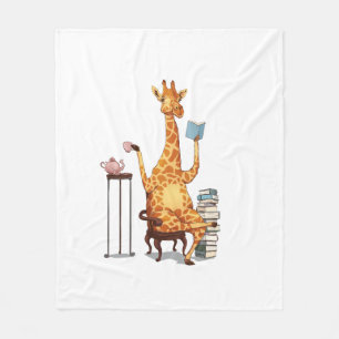 Cute Giraffes, Books and Tea Gift Fleece Blanket
