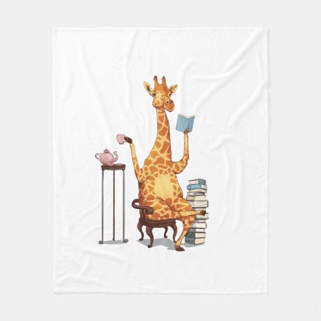 Cute Giraffes, Books and Tea Gift   Fleece Blanket (Front)