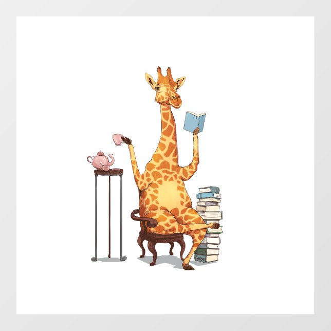 Cute Giraffes, Books and Tea Gift   Floor Decals (Front)