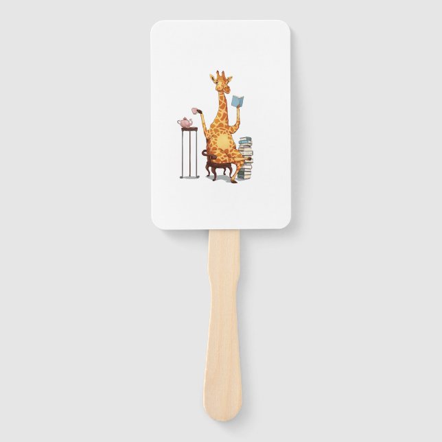 Cute Giraffes, Books and Tea Gift   Hand Fan (Front)