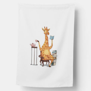 Cute Giraffes, Books and Tea Gift House Flag