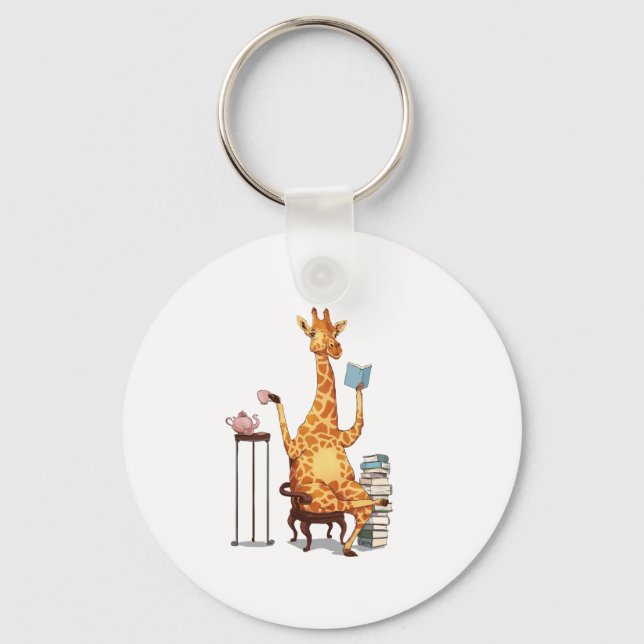 Cute Giraffes, Books and Tea Gift   Keychain (Front)