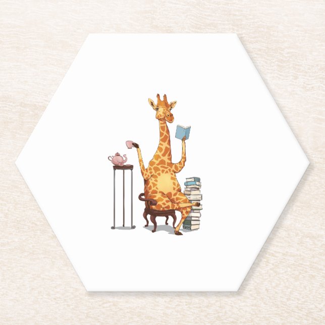 Cute Giraffes, Books and Tea Gift   Paper Coaster (Front)