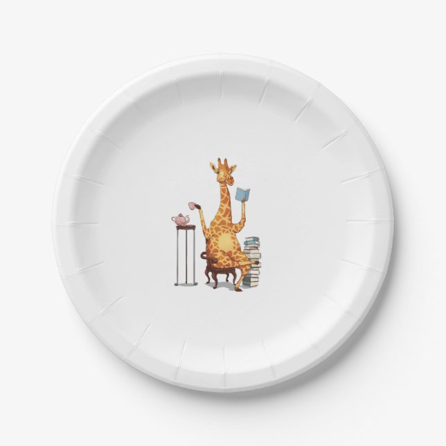 Cute Giraffes, Books and Tea Gift   Paper Plates (Front)
