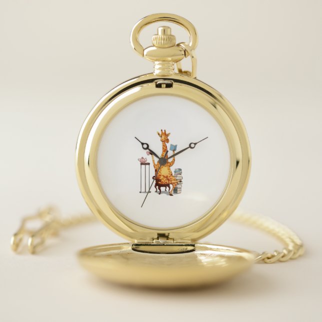 Cute Giraffes, Books and Tea Gift   Pocket Watch (Inside)