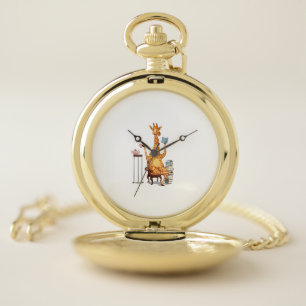 Cute Giraffes, Books and Tea Gift   Pocket Watch