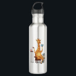 Cute Giraffes, Books and Tea Gift   Stainless Steel Water Bottle<br><div class="desc">Cute Giraffes,  Books and Tea Gift</div>