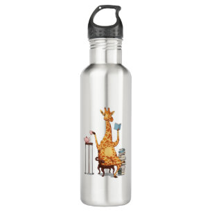 Cute Giraffes, Books and Tea Gift   Stainless Steel Water Bottle