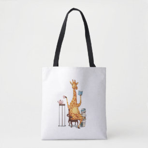 Cute Giraffes, Books and Tea Gift   Tote Bag
