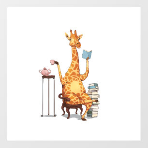 Cute Giraffes, Books and Tea Gift Wall Decal