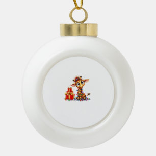 Cute Giraffes Christmas Lights Xmas Giraffe   Ceramic Ball Christmas Ornament