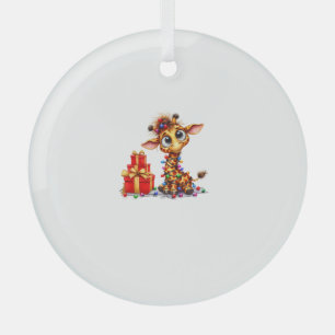 Cute Giraffes Christmas Lights Xmas Giraffe Glass Ornament