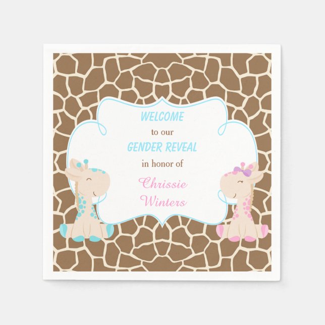 Cute Giraffes Gender Reveal Napkins (Front)