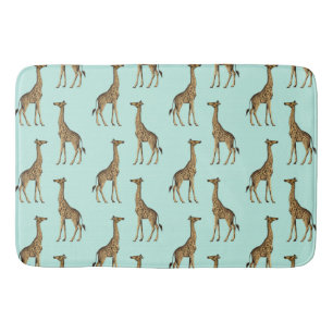 Cute Giraffes Gold and Mint Bath Mat