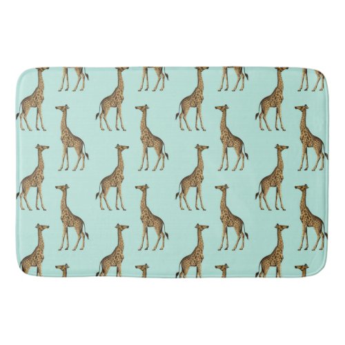 Cute Giraffes Gold and Mint Bath Mat