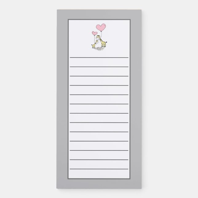 Cute Giraffes Holding Heart-Shaped Balloons Lined Magnetic Notepad (Front)