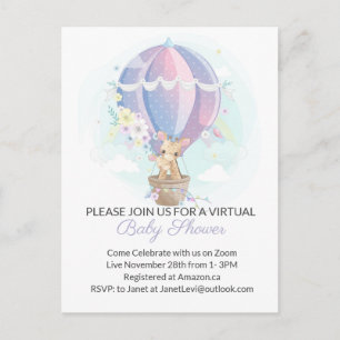 Cute Giraffes in Hot Air Balloon Baby Shower Postcard