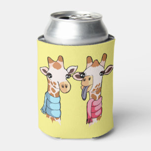 Cute Giraffes in Scarves Drawing Stubby Holder Can Cooler