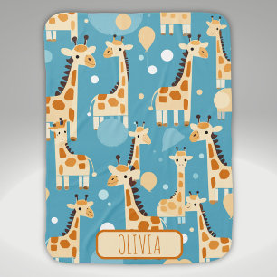 Cute Giraffes Pattern Personalized Baby Blanket