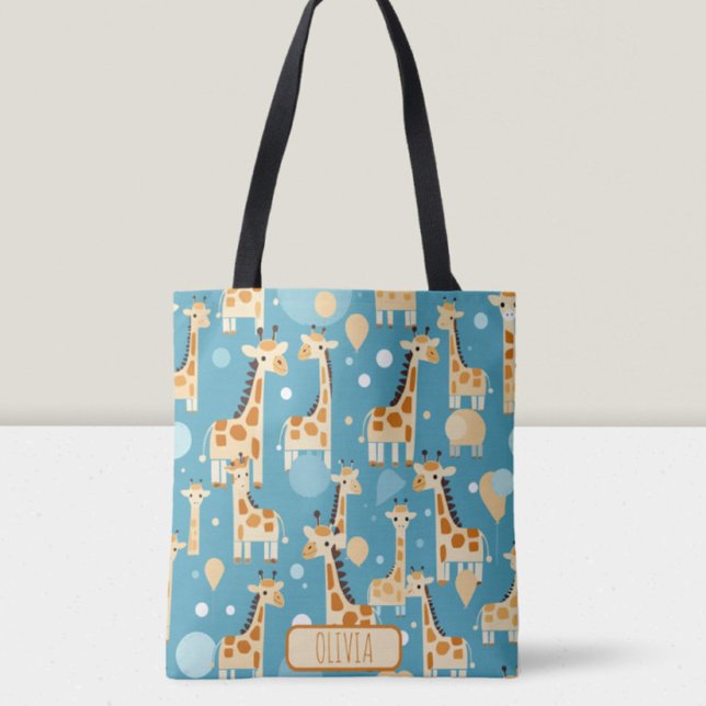 Cute Giraffes Pattern Personalized Tote Bag (Creator Uploaded)