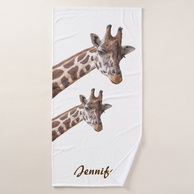 Cute Giraffes Personalized Name Bath Towel Set (Bath Towel)