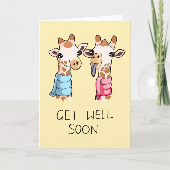 Cute Giraffes Scarves Drawing Get Well Soon Card