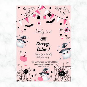 Cute Girl 1st Birthday Halloween Party Pink  Invitation