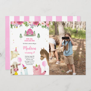 Cute Girl 2nd Farm Photo Birthday Invitation