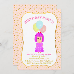 Cute Girl 3rd Birthday Invitation