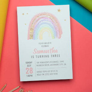 Cute Girl Abstract Rainbow Any Age Birthday Invitation